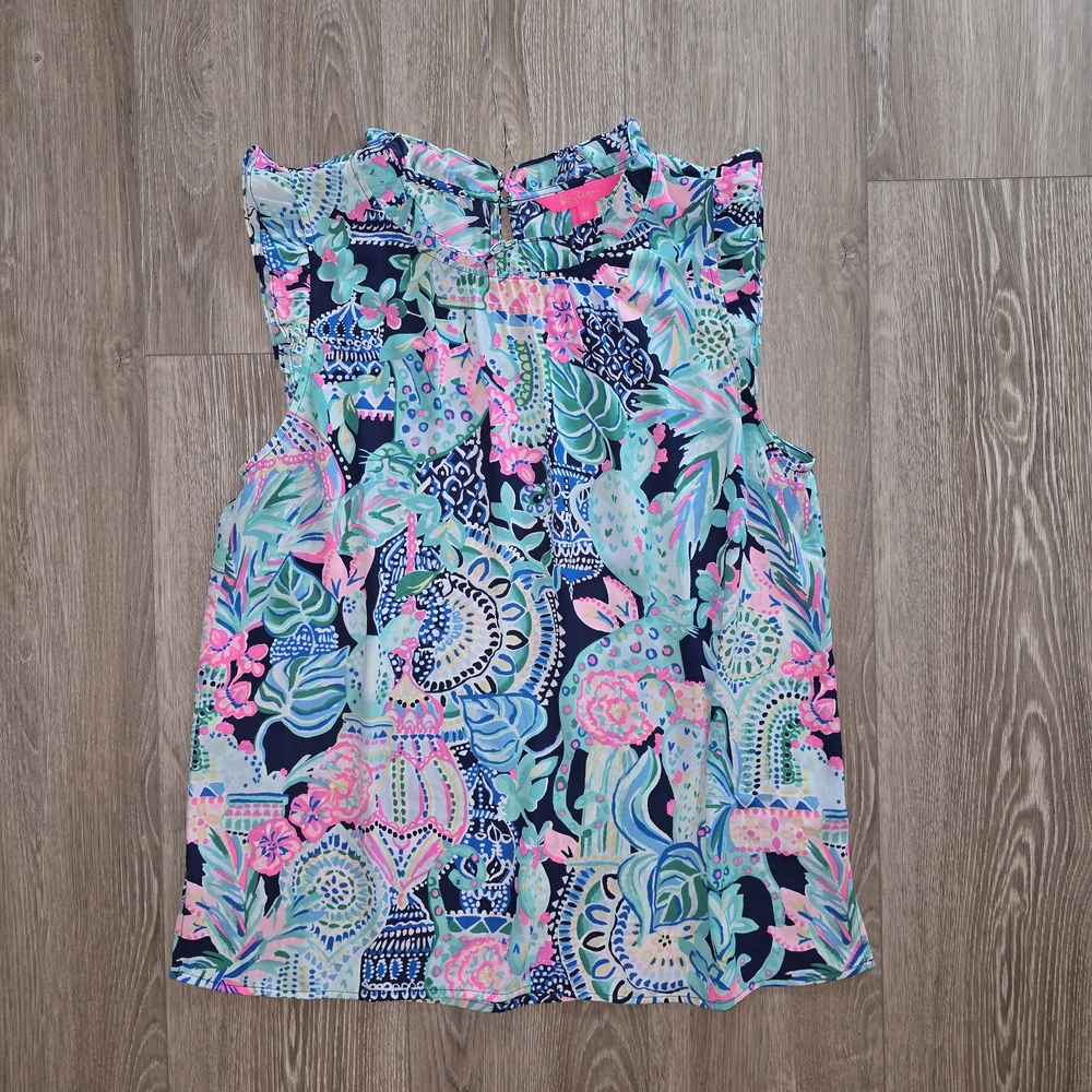 Lilly Pulitzer Navy and Pink Floral Tank Top